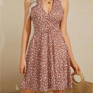 Rust Floral Halter Neck Dress size large